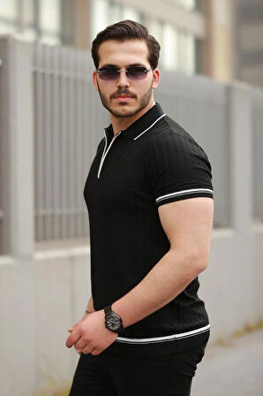 Erkek Fermuarlı Yakalı Kısa Kollu T-shirt