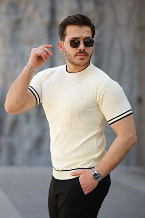 Erkek Jakarlı Ribanalı Kısa Kollu T-shirt
