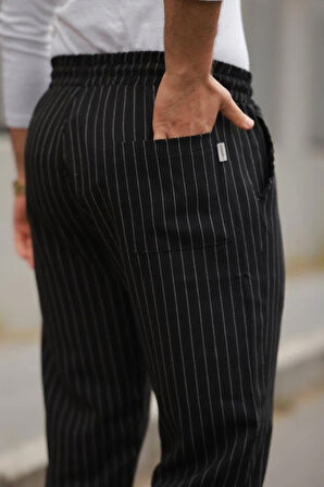 Erkek Beli Bağcıklı çizgili Pantolon