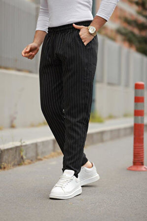 Erkek Beli Bağcıklı çizgili Pantolon