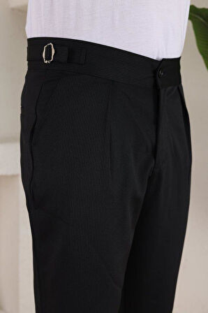 Erkek Duble Paça Yandan Tokalı Cord Desenli Old Money Pantolon