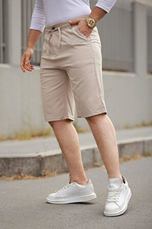 Erkek Beli Bağcıklı Ve Düğmeli Bezayağı Kumaş şort