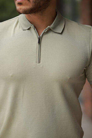 Erkek Fermuarlı Yaka Kısa Kollu Tişört