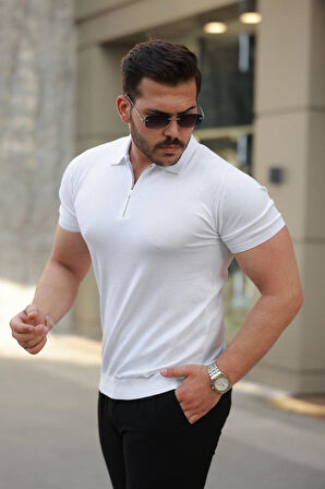 Erkek Fermuar Yakalı Kısa Kollu Tişört