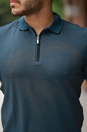 Erkek Fermuarlı Yaka Kısa Kollu Tişört