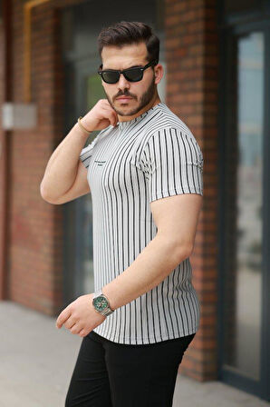 Erkek Dikey çizgili Ottoman Kumaş Kısa Kollu Tişört