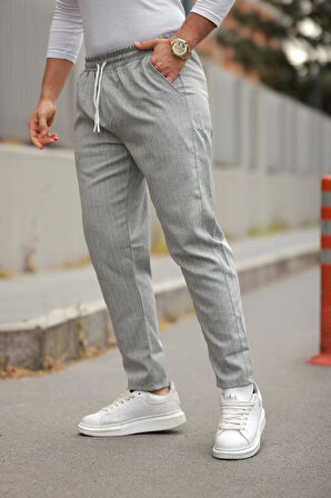 Erkek Beli Bağcıklı çizgili Pantolon