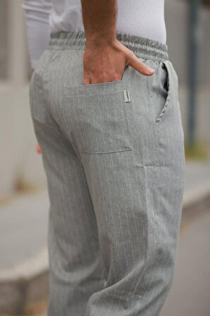 Erkek Beli Bağcıklı çizgili Pantolon