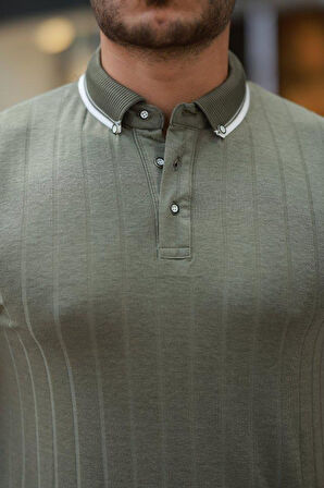 Erkek Düğme Yakalı Jakar Kumaş Kısa Kollu Tişört