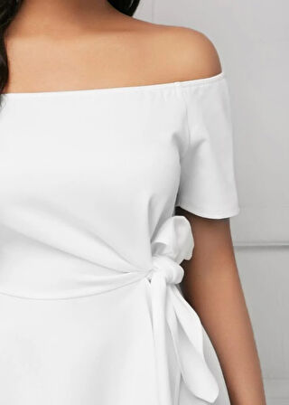 Kadın Kısa Kollu Madonna Yaka Yandan Bağlamalı Ithal Krep Bluz