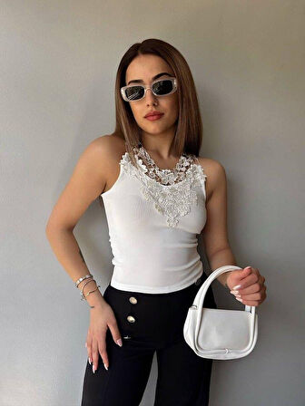 Kadın Ottoman Kumaş Dantel Detaylı Bluz