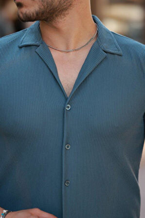 Erkek Ottoman Kumaş Apaj Yaka Kısa Kollu Gömlek