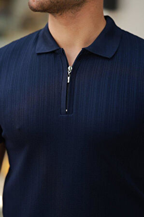 Erkek Fermuar Yakalı Kısa Kollu Tişört