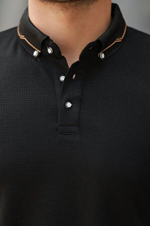 Erkek Düğmeli Yaka Waffle Kumaş Kısa Kollu Tişört