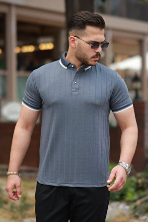 Erkek Düğme Yakalı Jakar Kumaş Kısa Kollu Tişört