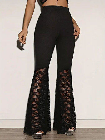 Kadın Yüksek Bel Dantel Detaylı Dalgıç Pantolon