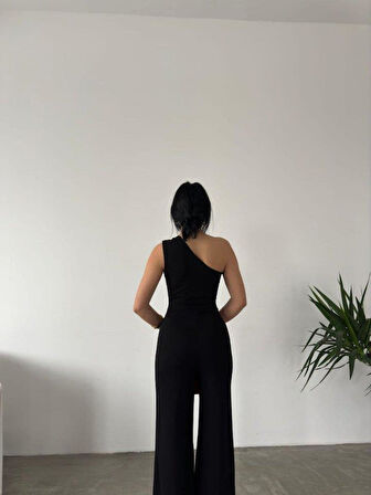 Kadın Tek Omuz Acık Detaylı Scuba Tulum Elbise