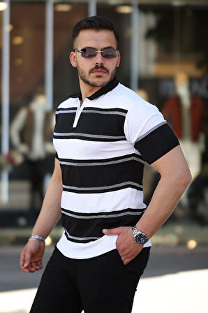 Erkek Yakalı Fermuarlı çift Renk Kısa Kollu T-shirt