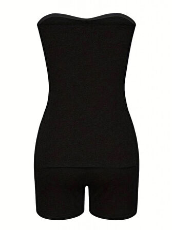 Kadın Iki Yanı Yırtmaçlı Straplez Bluzmini Tayt Kaşkorse Ikili Takım