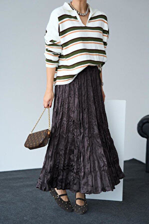 Saten Uzun Etek - KAHVE