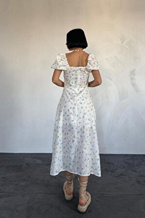 Lila Çiçekli Yazlık Elbise