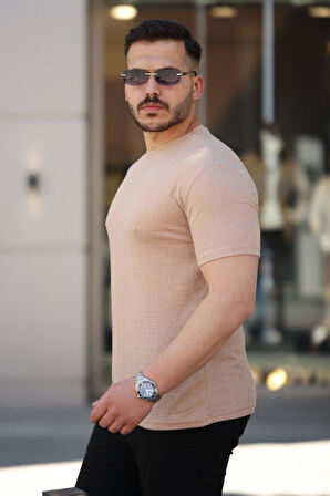 Erkek Ağaç Kabuğu Desenli Kısa Kollu T-shirt