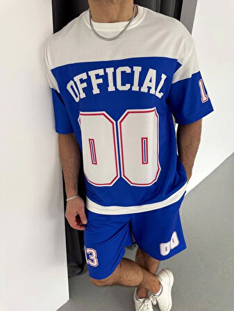 Dijital 00 Baskılı Şortlu Takım - Mavi