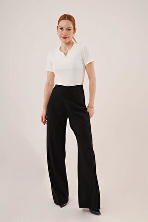 Bol Paça Yandan Fermuarlı Siyah Kumaş Pantolon