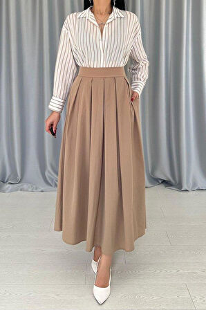 Camel Uzun Pileli Etek