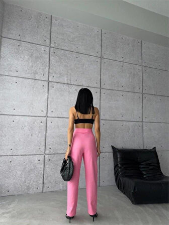 PANTOLON KAPALI CEP 3 DÜĞME DETAYLI - Pembe