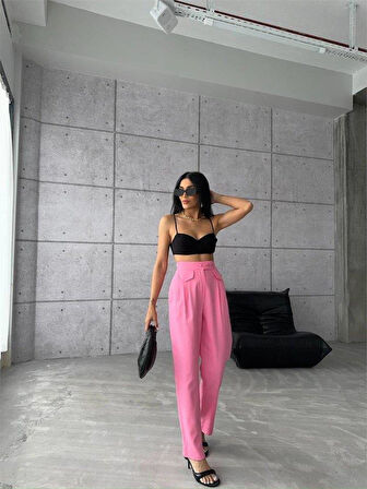 PANTOLON KAPALI CEP 3 DÜĞME DETAYLI - Pembe