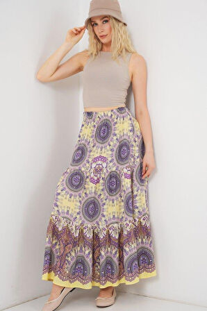 1898 Desenli Uzun Etek - Sarı