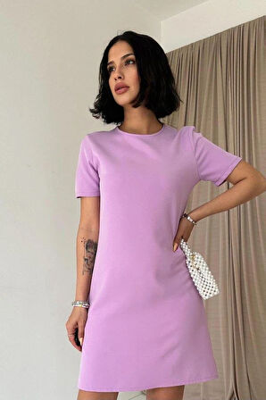 Lila Kısa Kol Atlas Mini Elbise