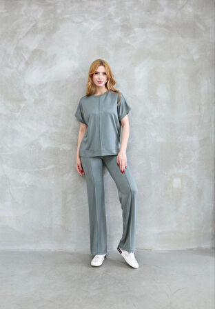 Osy Modal Yumuşak Dokulu Kumaş Bisiklet Yaka Kısa Kollu Takım - Mint Yeşili