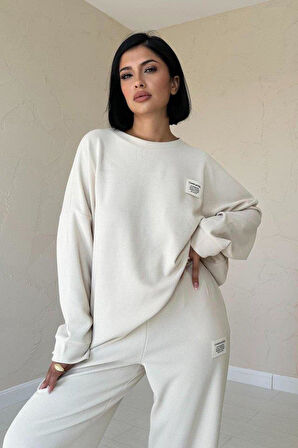 Bej Klasik Fitilli Kazak Ve Pantolon Takım