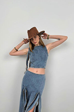 Fırfır Detay Denim Bluz