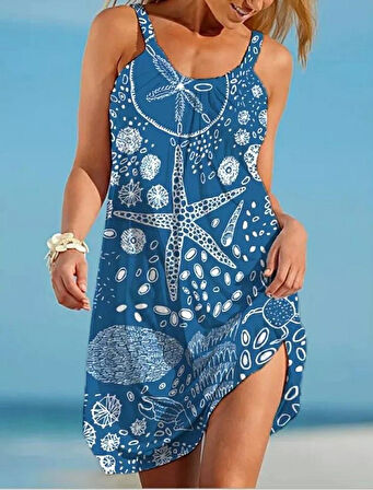 Kadın Askılı Deniz Yıldızı Desenli Süprem Elbise