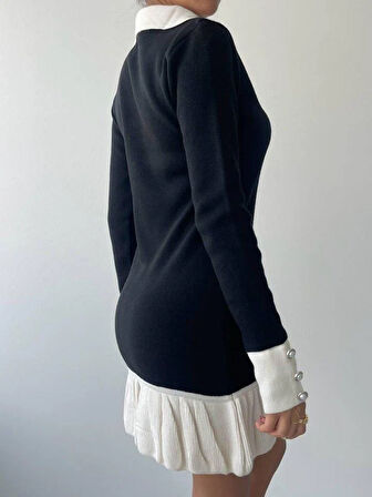 Bochum İnci Düğmeli Mini Elbise