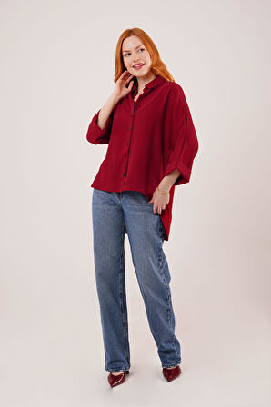 Yarasa Kol Rahat Kalıp Bordo Gömlek