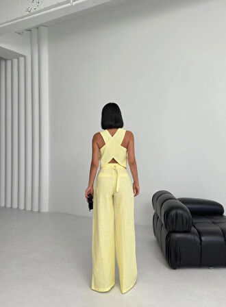 Keten Sirti Çapraz Geçi̇şli̇ Cepken Pantolon Takim