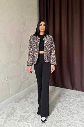 Leopar Leopar Desenli Kapitone Ceket