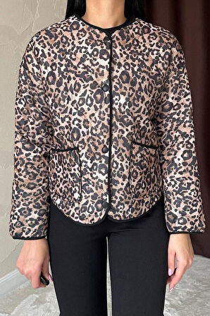Leopar Leopar Desenli Kapitone Ceket