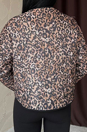 Leopar Leopar Desenli Kapitone Ceket