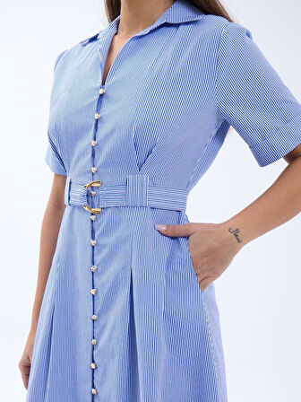 6948 ELBİSE-MAVİ BEYAZ ÇİZGİLİ