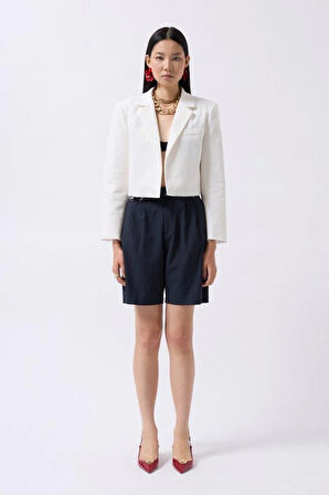 Crop Keten Blazer Ceket