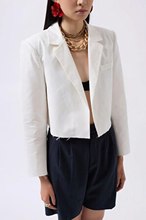 Crop Keten Blazer Ceket