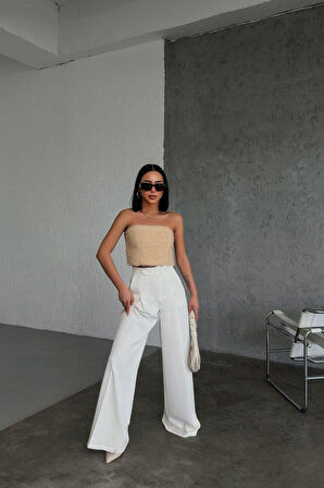 Üç Düğme Detayli Palazzo Pantolon