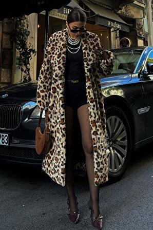 Leopar Desenli İçi Astarlı Peluş Kaban 7065