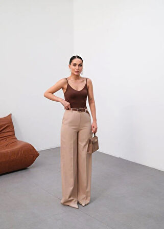 Keten Kemerli̇ Ve Dökümlü Palazzo Pantolon (Kemer Dahi̇l)