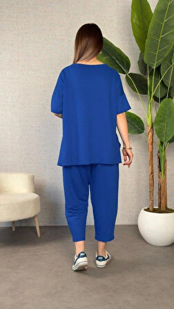 Kadın Kısa Kollu Bisiklet Yaka Viskon Iki Iplik Bluz Ve Pantolon Ikili Takım
